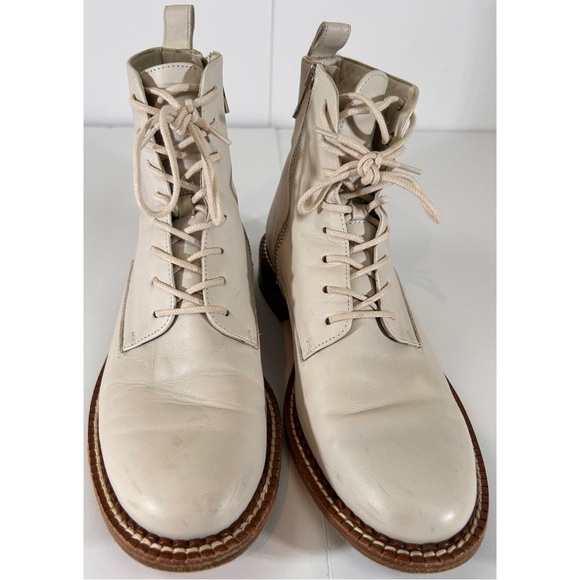 Vince Women’s Cabria Leather Combat Lace-up Boot In Off White, size 7.5 - Picture 11 of 12